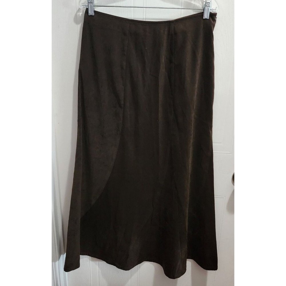 IVY Women's Long Stretch Maxi A‎ Line Skirt Suede Brown Retro 90's Goth Size 10